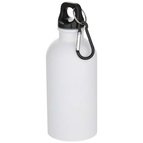 Bouteille d’eau Oregon de 400 ml à simple paroi avec finition MATE, en acier inoxydable recyclé avec mousqueton