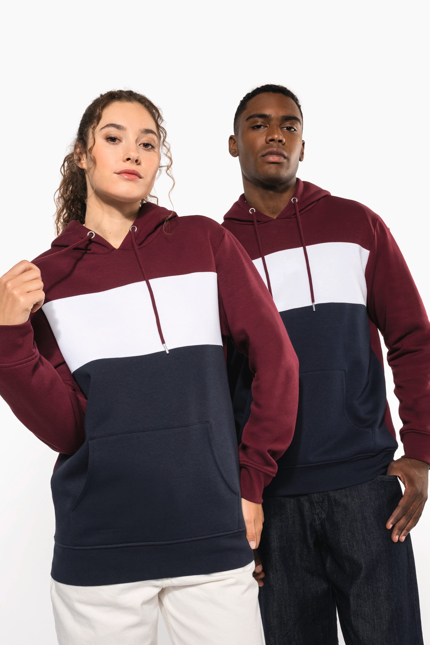 Sweat-shirt tricolore à capuche unisexe