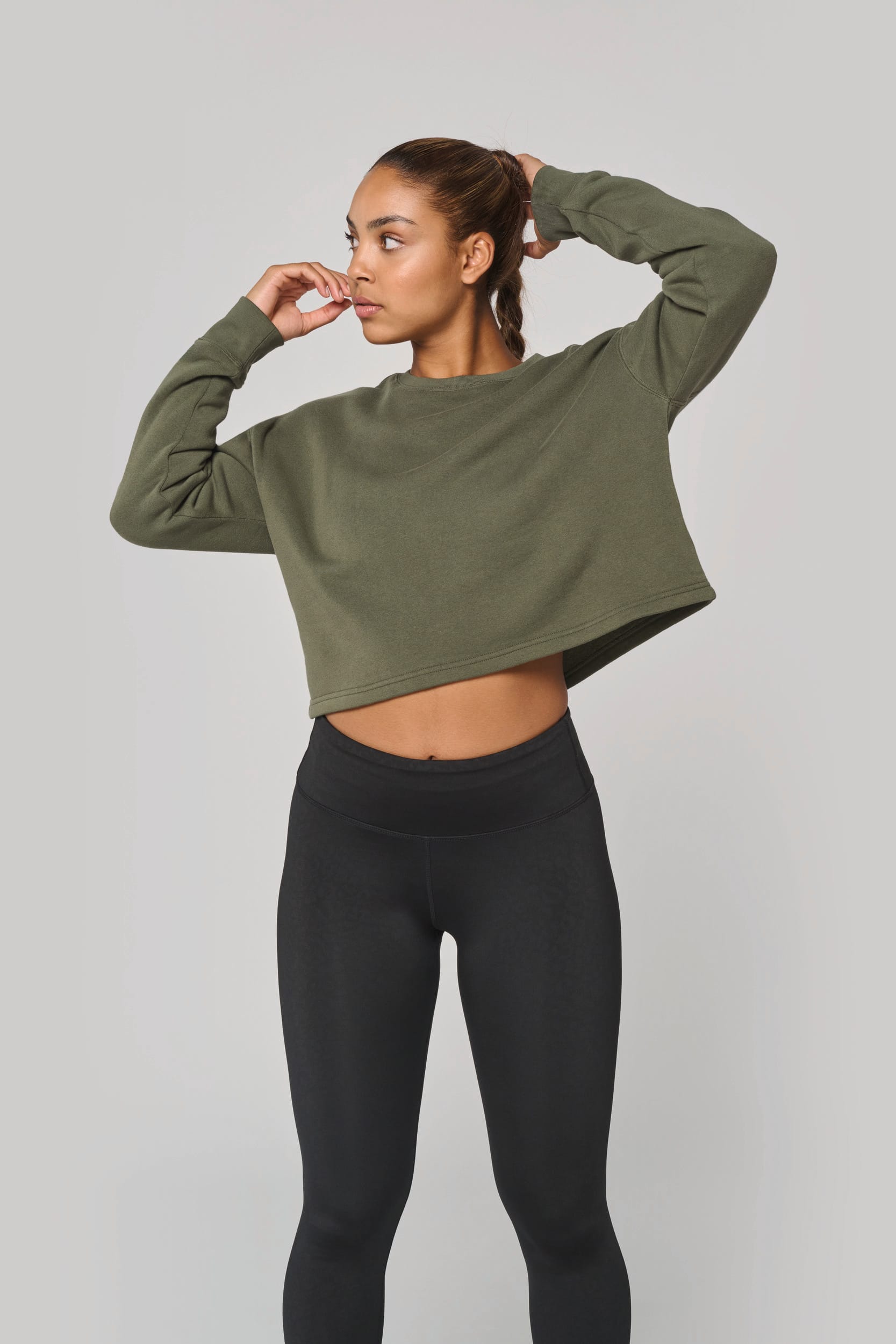 Sweat-shirt crop col rond femme